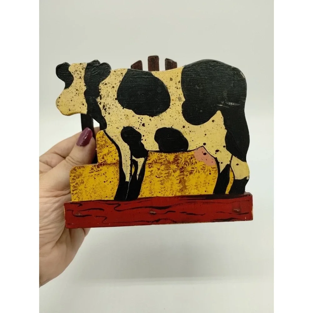 Cow Napkin Holder Wood Primitive Rustic Farmhouse Country Kitchen